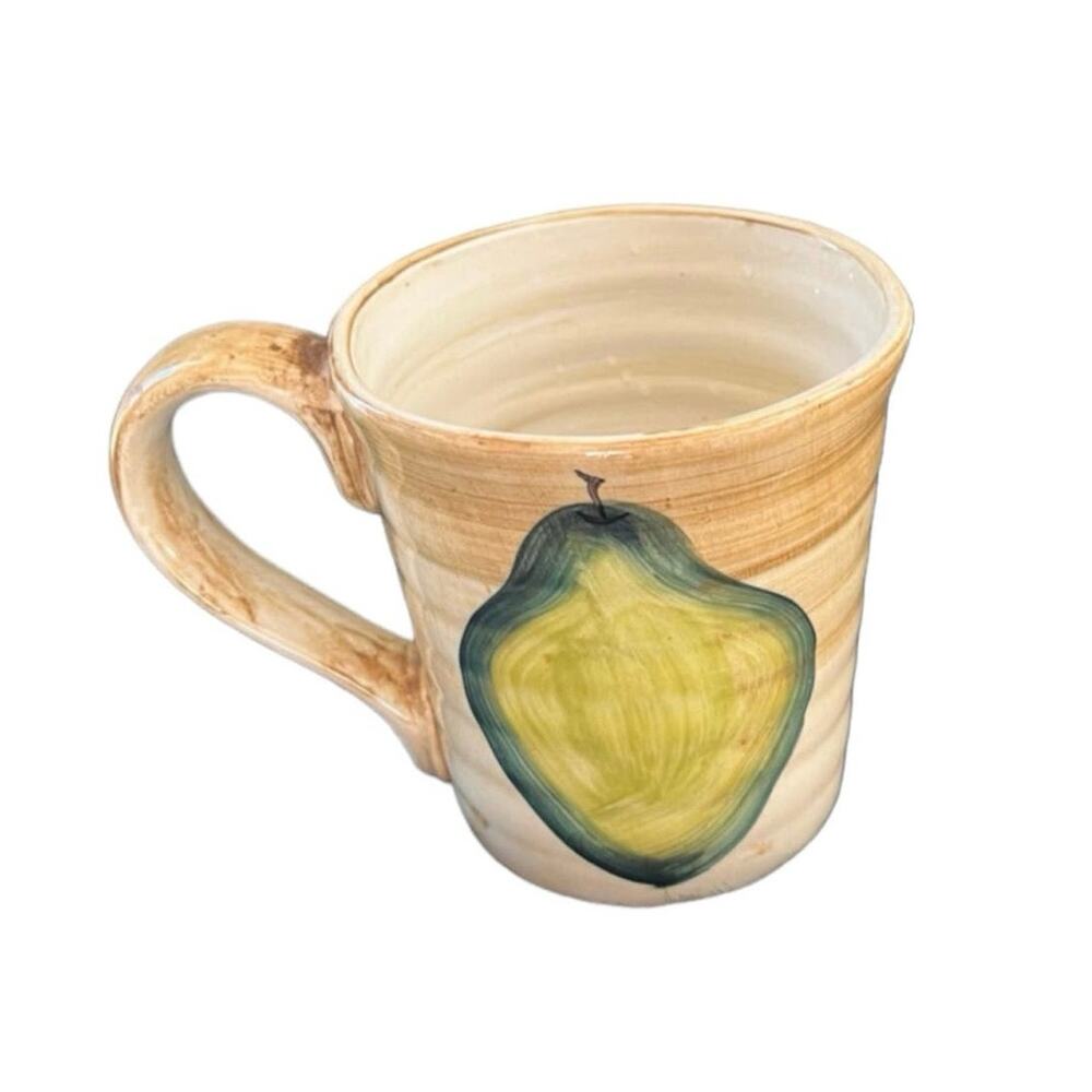 Handmade pottery 20 oz painted pear mug for coffee tea or soup